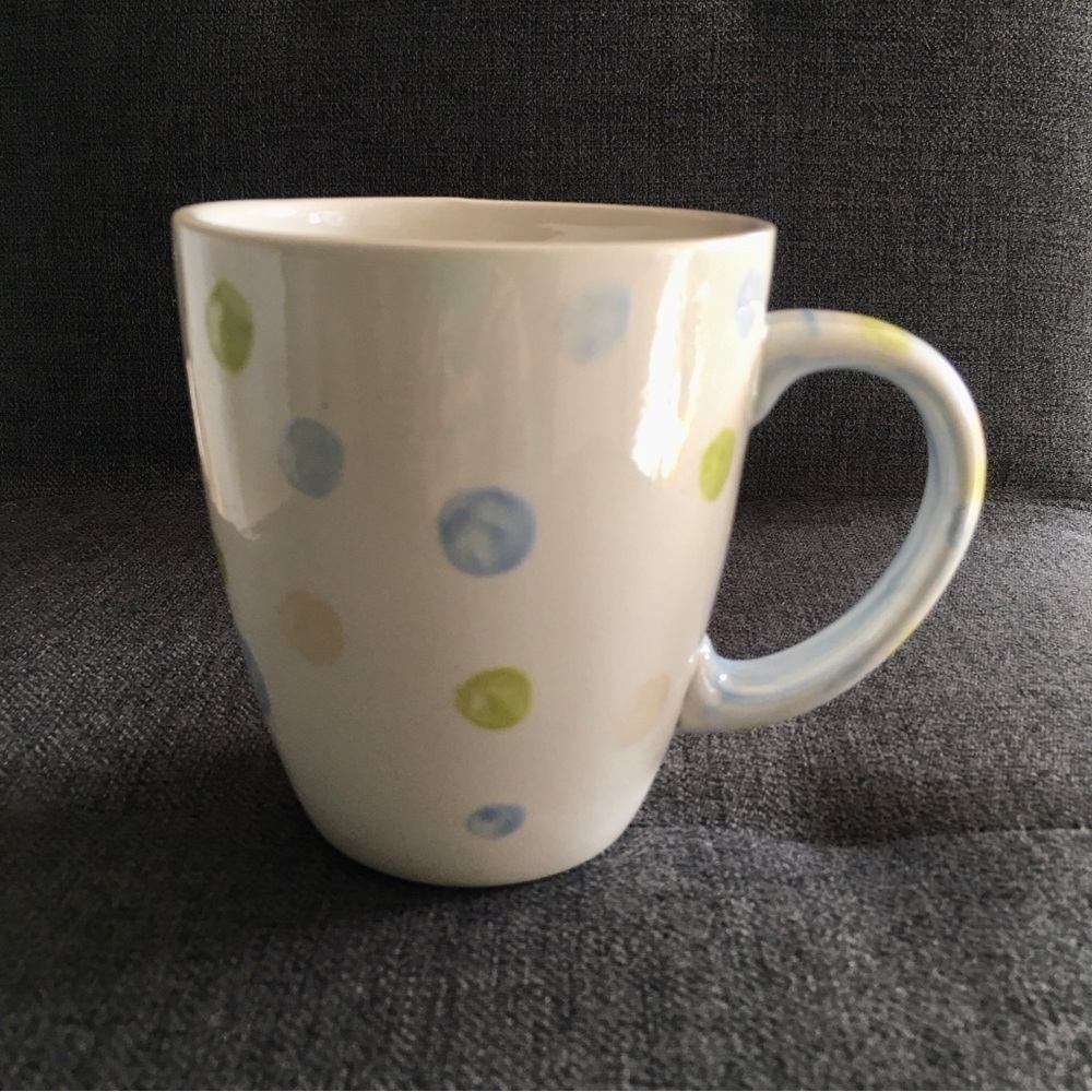 Fun Polka Dot and Stripe Coffee Mug, Blue, Green, Pastel, 16 oz